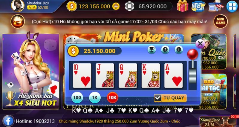 Nổ hũ mini poker là sự kết hợp giữa game nổ hũ và poker